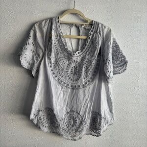 Isabel Marant Etoile Arthel Light Blue Embroidered Cutout Blouse